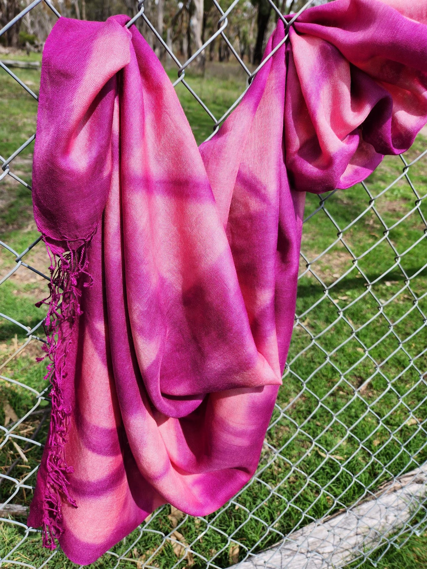Wool/Silk Scarf - Shibori Dyed -Musk & Raspberry #46