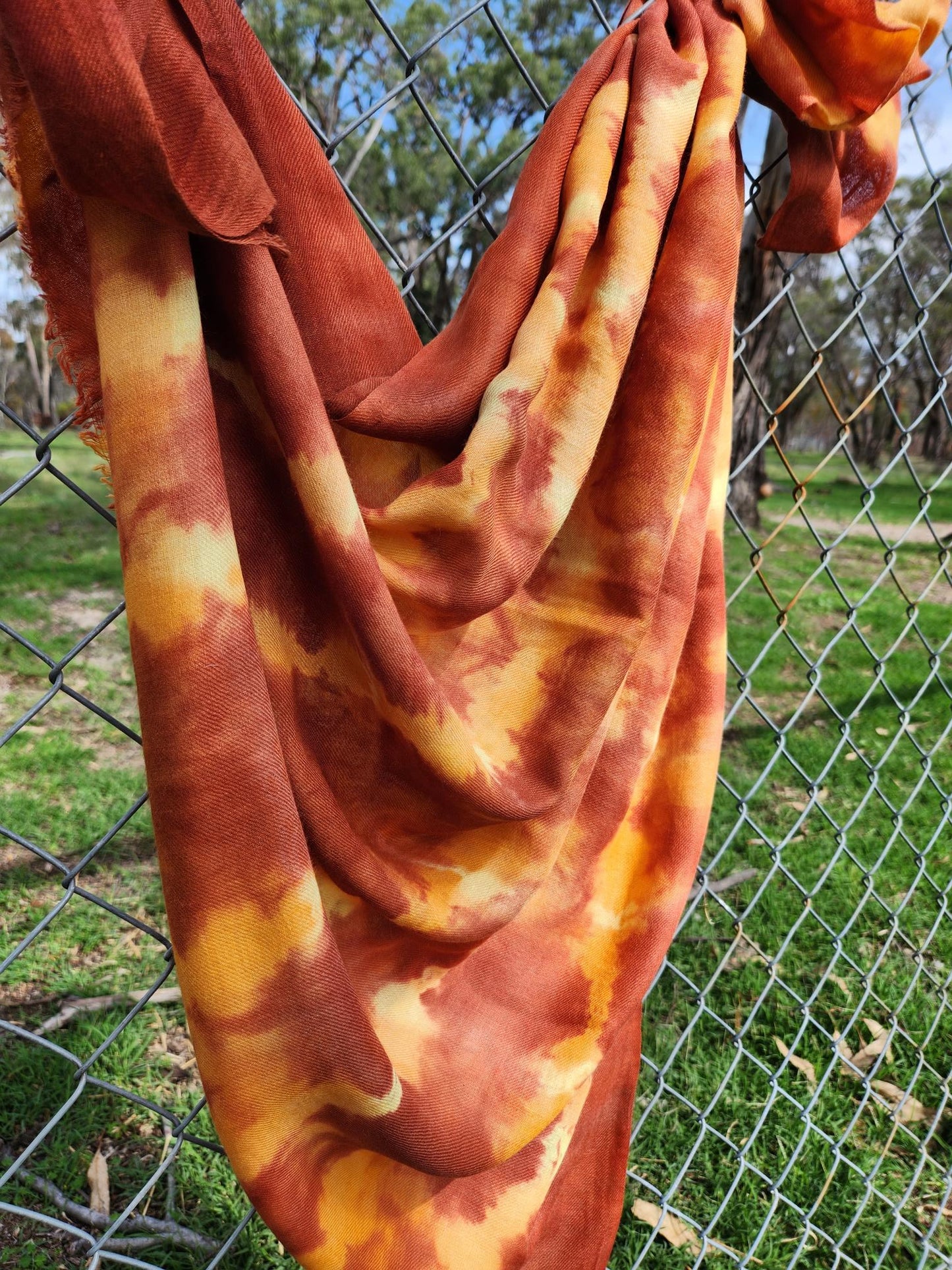 Wool/Silk Scarf - Shibori Dyed -Tan, lemon & gold #38