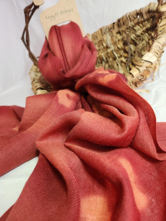 Wool Scarf - Natural Dyed - Salmon and Red Ochre #60