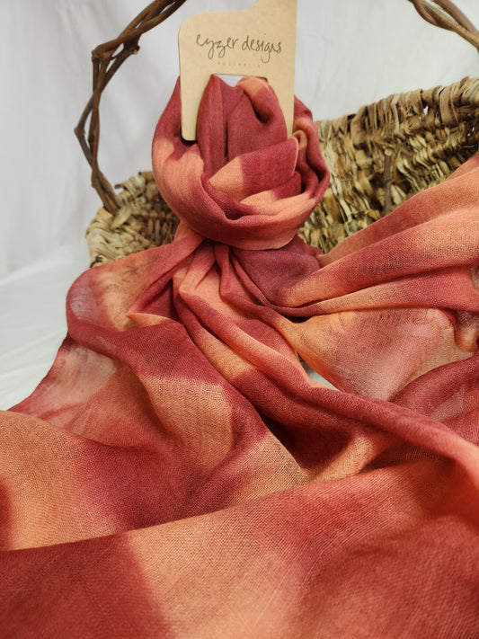 Wool Scarf - Natural Dyed - Salmon and Red Ochre Striped #61