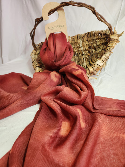 Wool Scarf - Natural Dyed - Salmon and Red Ochre #60