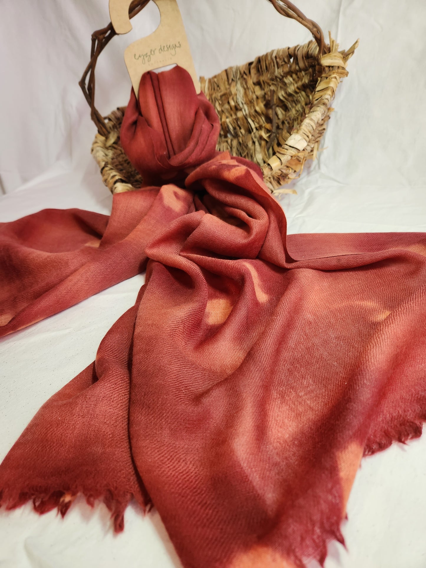 Wool Scarf - Natural Dyed - Salmon and Red Ochre #60