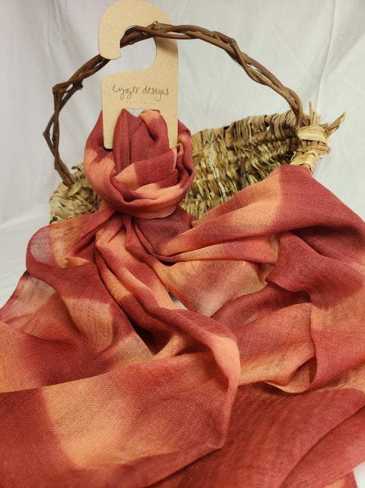Wool Scarf - Natural Dyed - Salmon and Red Ochre Striped #61