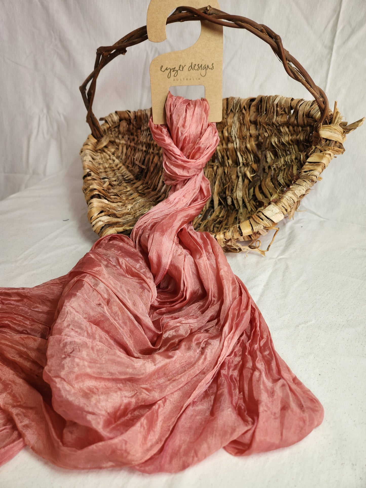 Salmon - Natural Dyed - Crinkle Silk Pongee Scarf