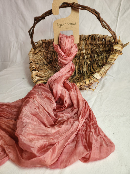 Salmon - Natural Dyed - Crinkle Silk Pongee Scarf