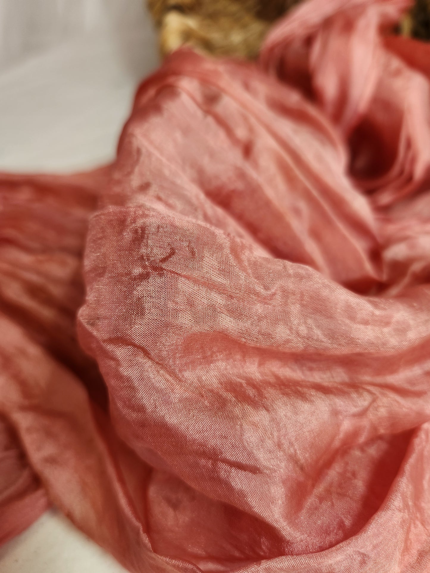 Salmon - Natural Dyed - Crinkle Silk Pongee Scarf