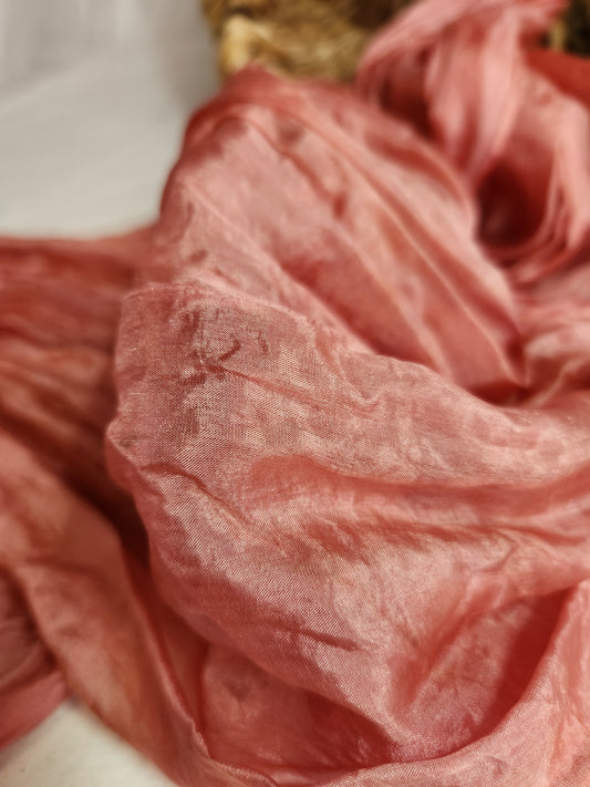 Salmon - Natural Dyed - Crinkle Silk Pongee Scarf