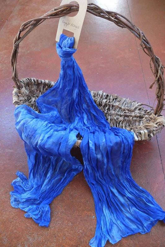 True Blue - Crinkle Silk Pongee Scarf